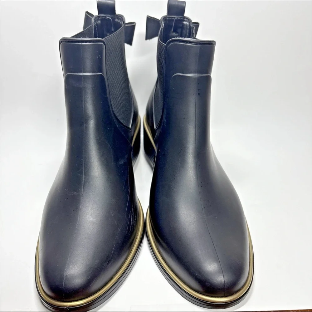 Kate Spade Rain Boots 10 Black Rubber  Bow Accents pull on ankle Edimburg